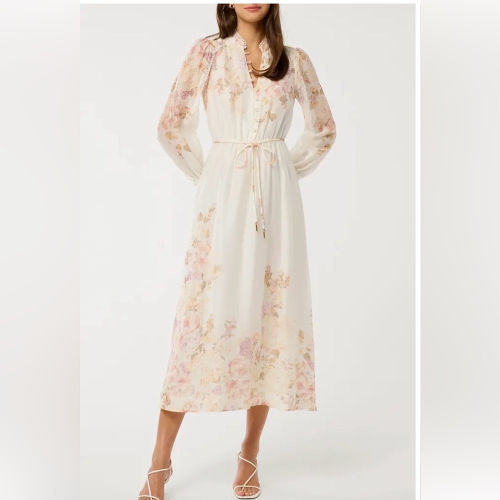 Ever New Cream Midi Dress with Soft Pink Floral Print